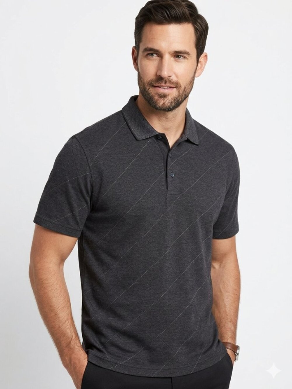 VAN HEUSEN Men's Dark Grey/Light Black Short Sleeve Qtr Button Pullover Shirt XL